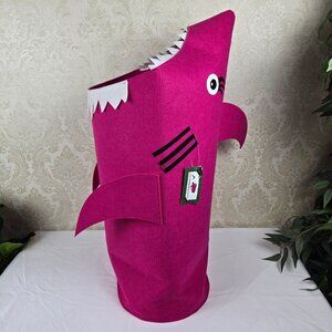 Pink Shark Laundry Hamper Toy Storage Heavy Duty Felt Free Standing Foldable NWT